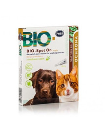 PESS BIO Spot-on tilgad puukide ja kirpude vastu väikestele koertele ja kassidele 4x1 g neemiõliga