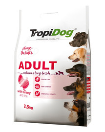TROPIDOG Premium Adult M&L Turkey&Rice 2,5kg sausas maistas vidutinių ir didelių veislių šunims kalakutiena ir ryžiai