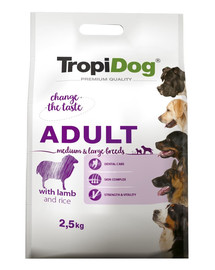 TROPIDOG Premium Adult M&L Lamb&Rice 2,5kgsausas maistas vidutinių ir didelių veislių šunims. ėriena ir ryžiai