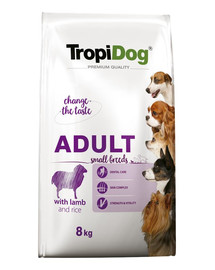 TROPIDOG Premium Adult S Lamb&Rice 8kg sausas maistas mažų veislių šunims aviena ir ryžiai