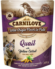 CARNILOVE Dog Paté Quail with Yellow Carrot  300 g märja koeratoitu Vutikollane porgandiga