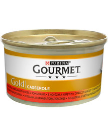 GOURMET Gold Casseroleveiseliha ja kanalihaga kastmes 24x85g märja kassitoiduga
