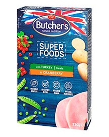 BUTCHER'S Superfoods Treats kalkuni ja jõhvikaga 6 x 320 g