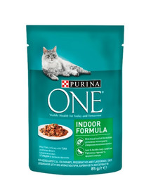 PURINA ONE Indoor  Tuunikala ja rohelised oad kassidele 24 x 85 g