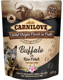 CARNILOVE Dog Paté Buffalo koos roosi kroonlehtedega 12 x 300g Buffalo koos roosi kroonlehtedega
