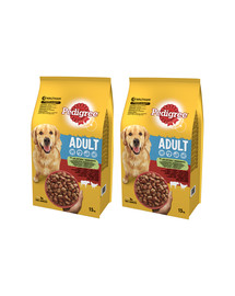 PEDIGREE Adult 30kg (2x15kg) (keskmistele tõugudele) - kuivtoit koertele veise- ja linnulihaga