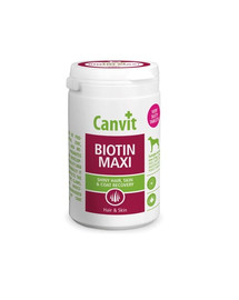CANVIT Dog Biotin Maxi 230g Aktiivse biotiini, tsingi, B-vitamiinide ja metioniini kompleks toetab naha tervist, karvkatte kvaliteeti ja karvkatte läiget.