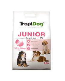 TROPIDOG Premium Junior L Turkey&Rice 2,5kg sausas maistas didelių veislių kalakutiena ir ryžiai šuniukams