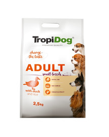 TROPIDOG Premium Adult S Duck&Rice 2,5kg sausas maistas mažų veislių šunims Antiena ir Ryžiai