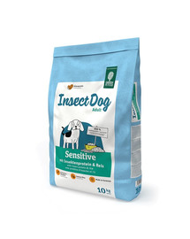 GREEN PETFOOD InsectDog Sensitive 10kg Tänu hoolikalt valitud toorainetele, nagu riis ja putukavalgud, sobib  tundlikele koertele.