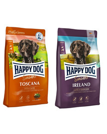HAPPY DOG Supreme toscana 12,5 kg lõhnavaid Vahemere ürte, looduslik oliiviõli, lambaliha + Iirimaa 12,5 kg puhast lõhet ja küülikut, oder, kaer ja kartul.