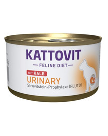 KATTOVIT Feline Diet Urinary  Vasikaliha 12 x 85 g Struviitkivide ja alumiste kuseteede haiguste kordumise vähendamine kassidel.