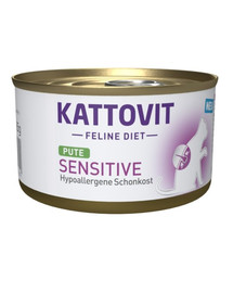 KATTOVIT Feline Diet Sensitive Turkey kalkunilihaga 12 x 85 g tundlikele kassidele.