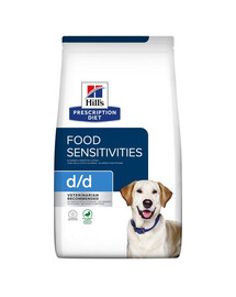 HILL'S Prescription Diet Canine d/d Food Sensitivites Pardi  ja riis 24 kg (2x12 kg) Kuivtoit täiskasvanud koertele, kellel on dermatoloogilised haigused ja allergiast põhjustatud oksendamine/ärritus.