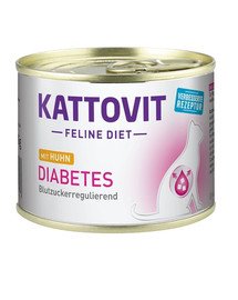 KATTOVIT Feline Diet diabetes Diabeet Kana 12 x 185 g glükoositaseme (diabeet) reguleerimiseks ja rasvumise vähendamiseks.