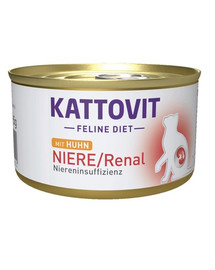 KATTOVIT Feline Diet Niere/Renal Chicken kanalihaga  12 x 85 g kroonilise neerupuudulikkuse korral.