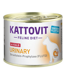 KATTOVIT Feline Diet Urinary Vasikaliha 12 x 185 g Struviitkivide taastekke vähendamiseks
