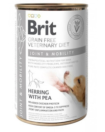 BRIT Veterinary Diet Dog Joint & Mobility  12x400 g heeringa ja hernestega täiskasvanud koertele. Toetab liigeste liikuvust ja valu leevendamist osteoartriidi korral.
