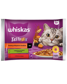 WHISKAS Täiskasvanutele kotikes 4 x 85 g Rural Flavours Collection kastmes märgtoit kastmetükkidena lambalihaga, kana ja porgandi, veise- ja linnulihaga