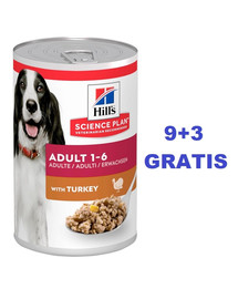 HILL'S Science Plan Canine Adult Turkey 370 g täiskasvanud koertele kalkuniga 9+3 TASUTA