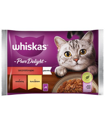 WHISKAS Täiskasvanute kotike 4 x 85 g Juicy Bites märgtoit kassidele veiseliha, kanaga