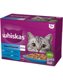 WHISKAS kalasnäkid valge kala, tursk, lõhe, tuunikala želees 12x85g
