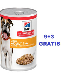 HILL'S Science Plan Canine Adult Light Chicken 370 g ülekaalulistele täiskasvanud koertele kana 9+3 TASUTA