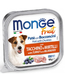MONGE Fruit Dog Pasteet koertele kalkuniliha ja mustikatega 100g
