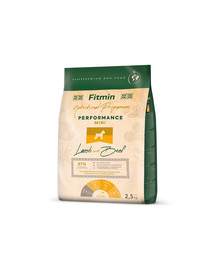 FITMIN Dog Nutritional Programme Mini Performance Lambaliha ja veiseliha 2,5 kg täiskasvanud väikest tõugu koertele, kelle aktiivsus on väga suur.