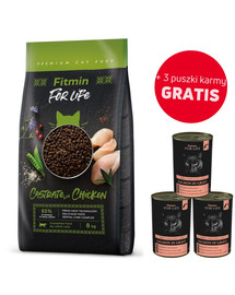 FITMIN Cat For Life kastreeritud kassile kanaga 8 kg  + 3 purki toitu TASUTA
