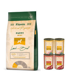 FITMIN Dog Nutritional Programme Mini Maintenance Lambaliha ja veiseliha 12 kg täiskasvanud väikest tõugu koertele+ 4 purki TASUTA