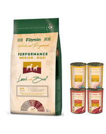 FITMIN Dog Nutritional Programme Maxi Junior  Lambaliha ja veiseliha 12 kg suurte tõugude kutsikatele + 4 purki toitu TASUTA