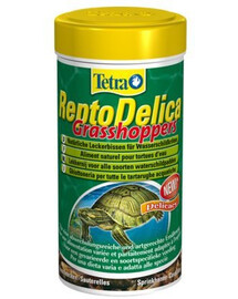 Tetra Reptodelica Grasshoppers 250 ml Kuivatatud rohutirtsud on optimaalse kasvu tagamiseks rikkad valgusisaldusega. toit kilpkonnadele.