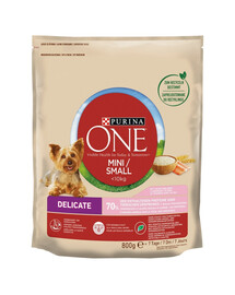 PURINA ONE Mini / Small Delicate  lõhe ja riisiga väikestele tõugudele 800 g