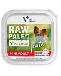 VETEXPERT RAW PALEO Pate Adult Mini Beef 150 g pasteet väikest tõugu koertele veiseliha