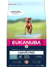 EUKANUBA Grain Free S-XL Adult Venison 3 kg täiskasvanud koertele