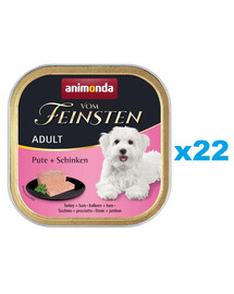 ANIMONDA Vom Feinsten Adult Turkey&Ham 22x150 g kalkunit ja sinki täiskasvanud koertele