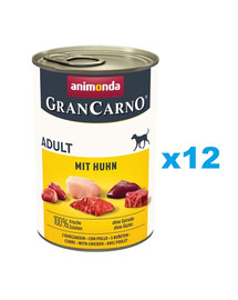 ANIMONDA Gran Carno Adult with Chicken 12x400 g täiskasvanud koertele mõeldud kanaga