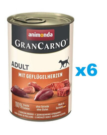 ANIMONDA Gran Carno Adult with Poultry hearts 6x400 g kodulinnusüdamega täiskasvanud koertele