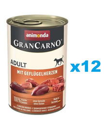 ANIMONDA Gran Carno Adult with Poultry hearts 12x400 g kodulinnusüdamega täiskasvanud koertele