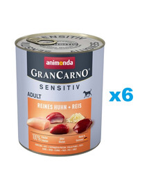 ANIMONDA GranCarno Sensitiv Pure Chicken&Rice 6x800 g kana riisiga tundlikele täiskasvanud koertele