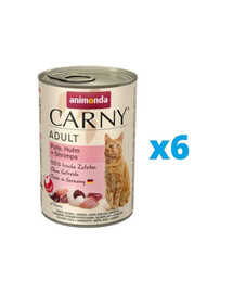 ANIMONDA Maistas Carny Adult rinkinys kalakutiena, vištiena ir krevetės 6 x 400 g