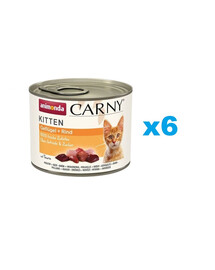 ANIMONDA Carny Kitten Poultry&Beef 6x200 g kodulinnu- ja veiseliha kassipoegadele