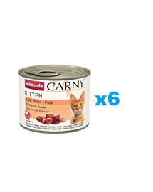 ANIMONDA Carny Kitten Veal&Chicken&Turkey 6x200 g  vasika-, kana- ja kalkuniliha kassipoegadele