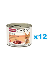 ANIMONDA Carny Kitten Veal&Chicken&Turkey 12x200 g vasika-, kana- ja kalkuniliha kassipoegadele