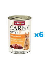 ANIMONDA Carny Kitten Poultry&Beef 6x400 g kodulinnu- ja veiseliha kassipoegadele