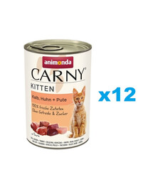 ANIMONDA Carny Kitten Veal&Chicken&Turkey 12x400 g vasika-, kana- ja kalkuniliha kassipoegadele