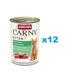 ANIMONDA Carny Kitten Beef&Chicken&Rabbit 12x400 g veiseliha, kana ja küülik kassipoegadele