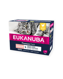 EUKANUBA Grain Free Senior Monoproteiinipasteet vanematele kassidele Kana 12 x 85 g