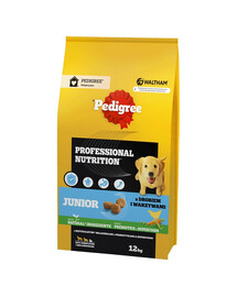 PEDIGREE Junior Professional Nutrition 12 kg kodulinnuliha ja köögiviljadega suurt ja keskmist tõu koerte kutsikatele